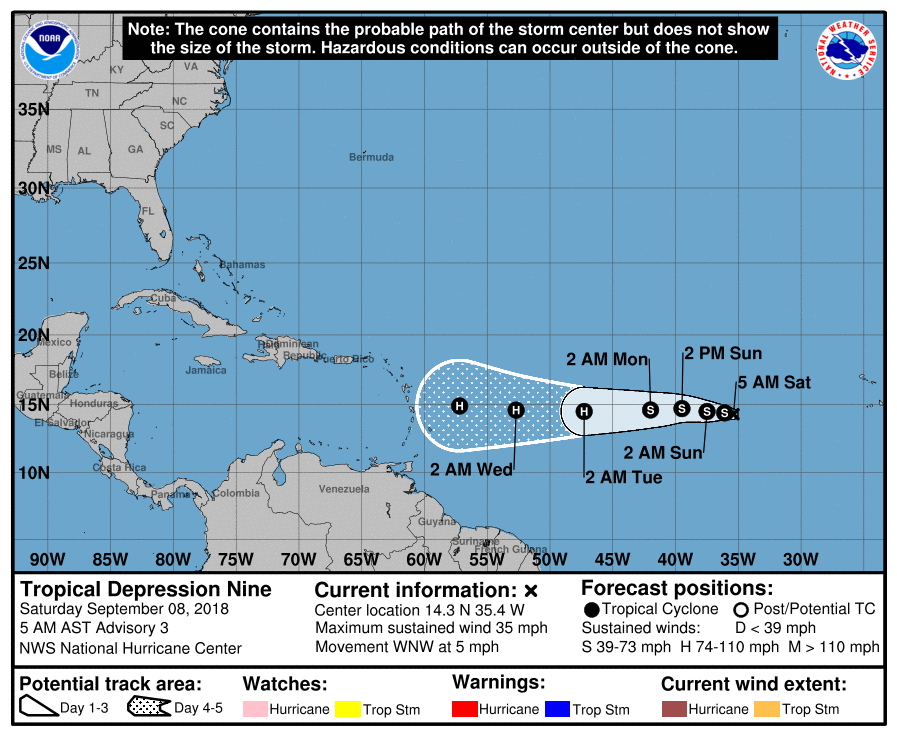 depressione tropicale 9 atlantico
