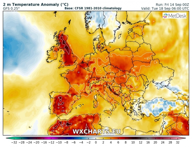 previsioni meteo caldo europa 18 settembre anomalia termica 2