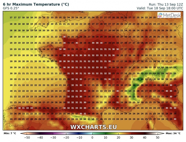 previsioni meteo caldo europa 18 settembre massime