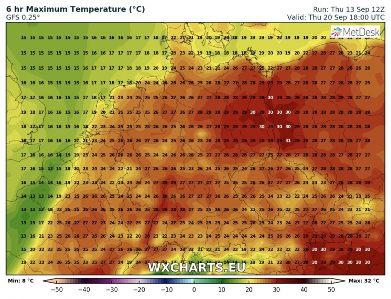 previsioni meteo caldo europa 20 settembre massime