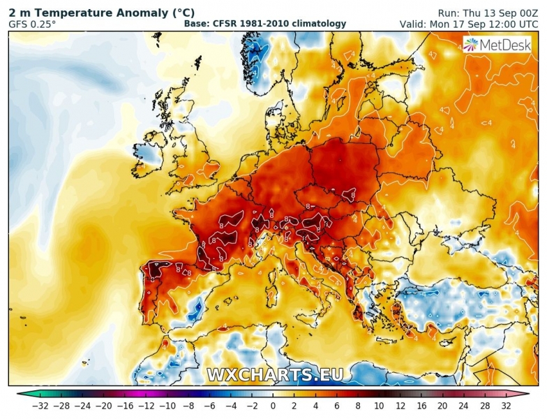 previsioni meteo caldo europa anomalia termica 17 settembre