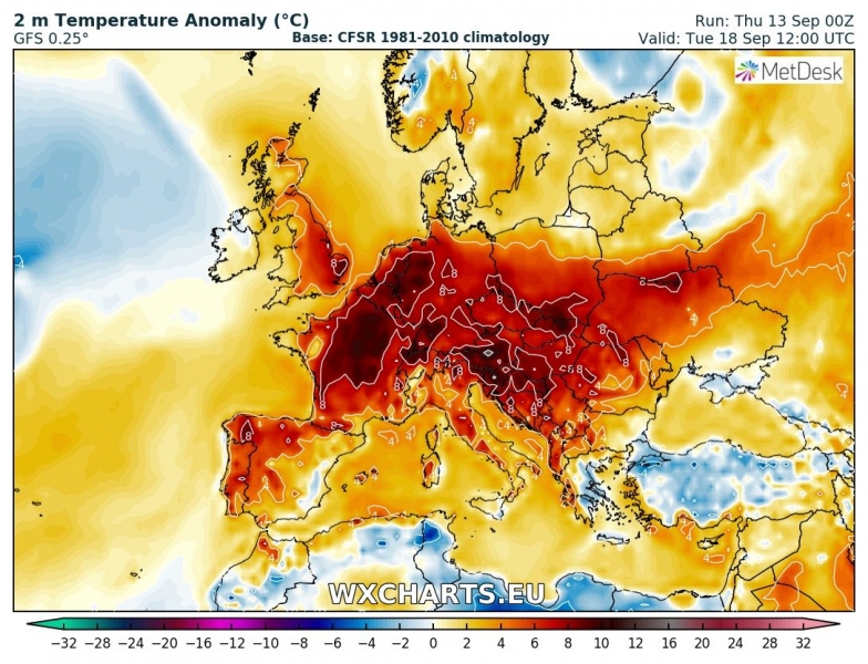 previsioni meteo caldo europa anomalia termica 18 settembre