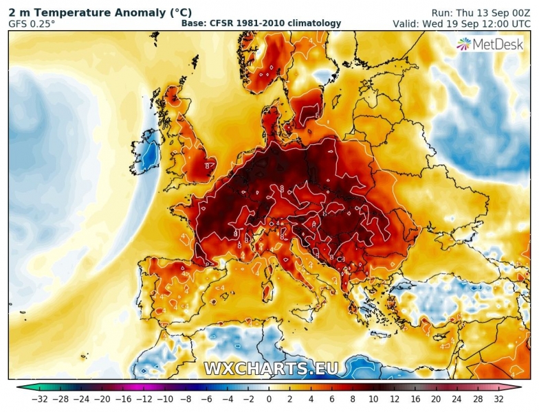 previsioni meteo caldo europa anomalia termica 19 settembre