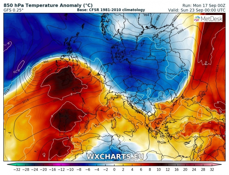 previsioni meteo europa 23 settembre anomalia termica