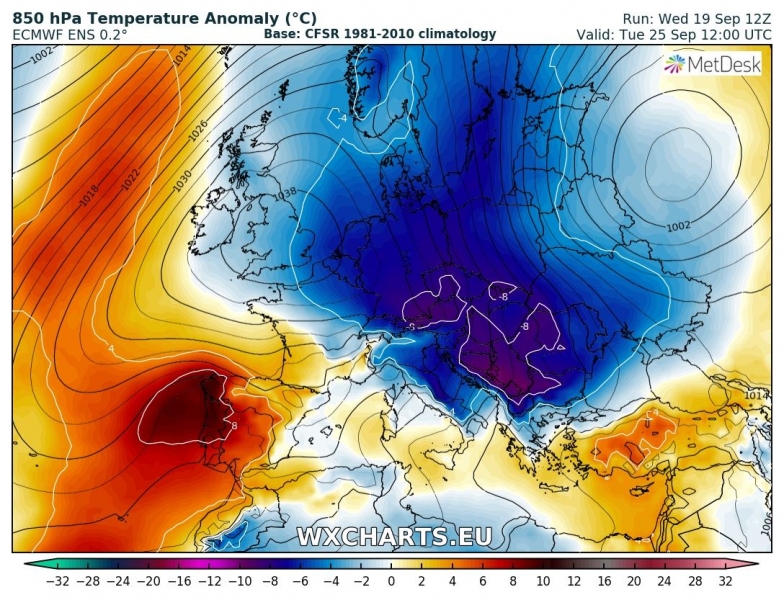 previsioni meteo europa 25 settembre anomalia termica