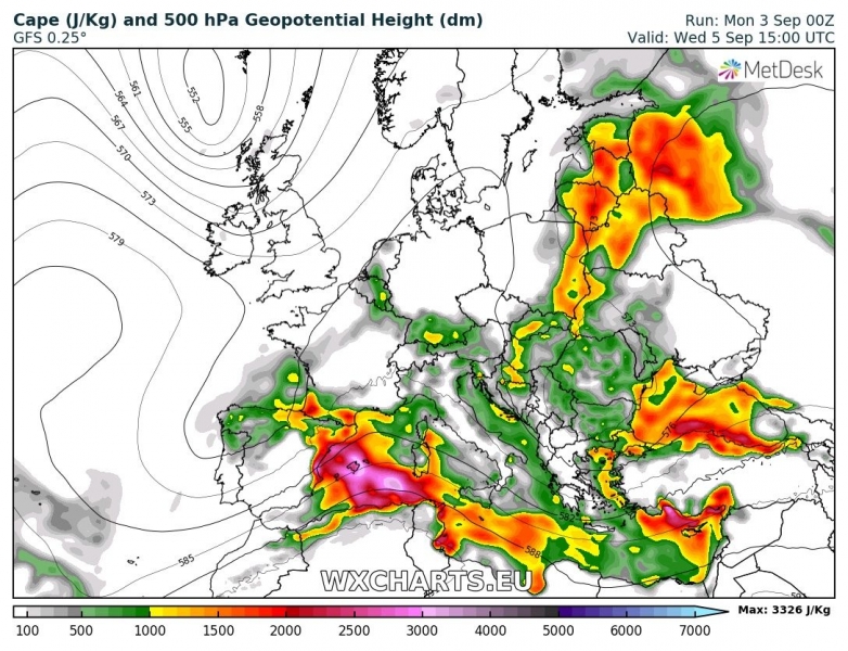 previsioni meteo europa 5 settembre CAPE