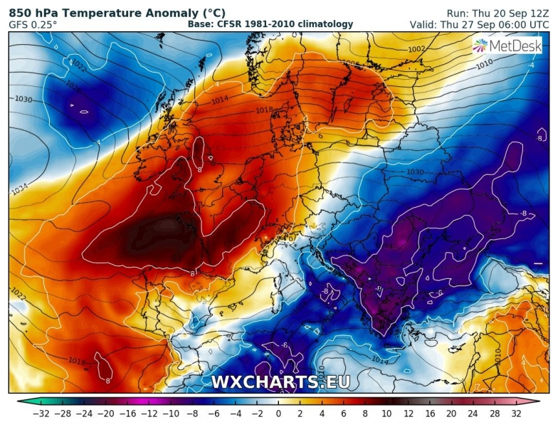 previsioni meteo europa freddo 27 settembre anomalia termica