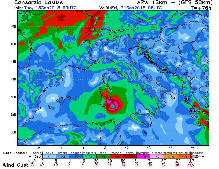 previsioni meteo medicane tirreno 21 settembre