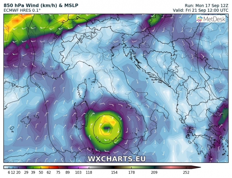 previsioni meteo medicane tirreno 21 settembre