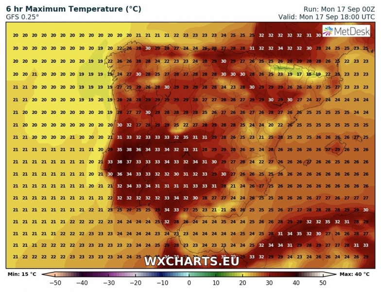previsioni meteo penisola iberica massime 17 settembre