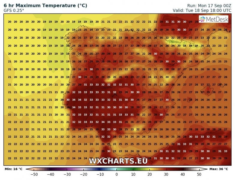 previsioni meteo penisola iberica massime 18 settembre