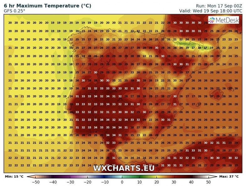 previsioni meteo penisola iberica massime 19 settembre