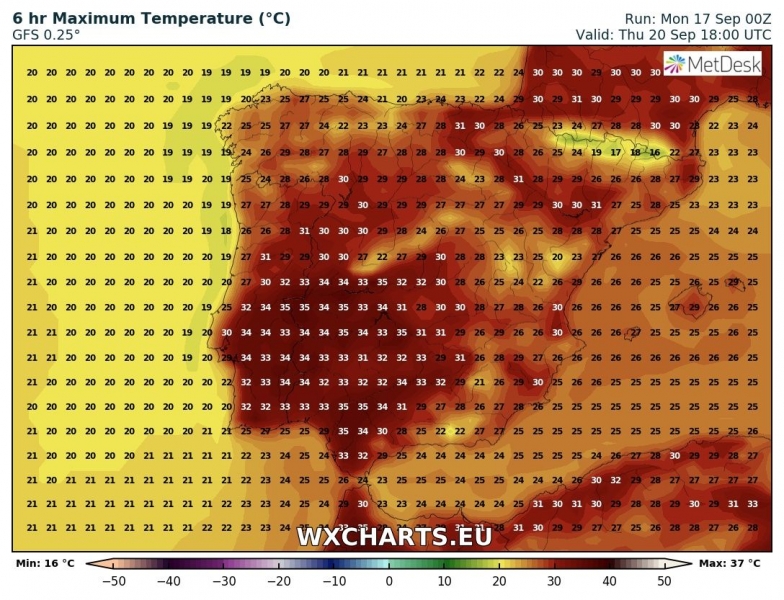 previsioni meteo penisola iberica massime 20 settembre