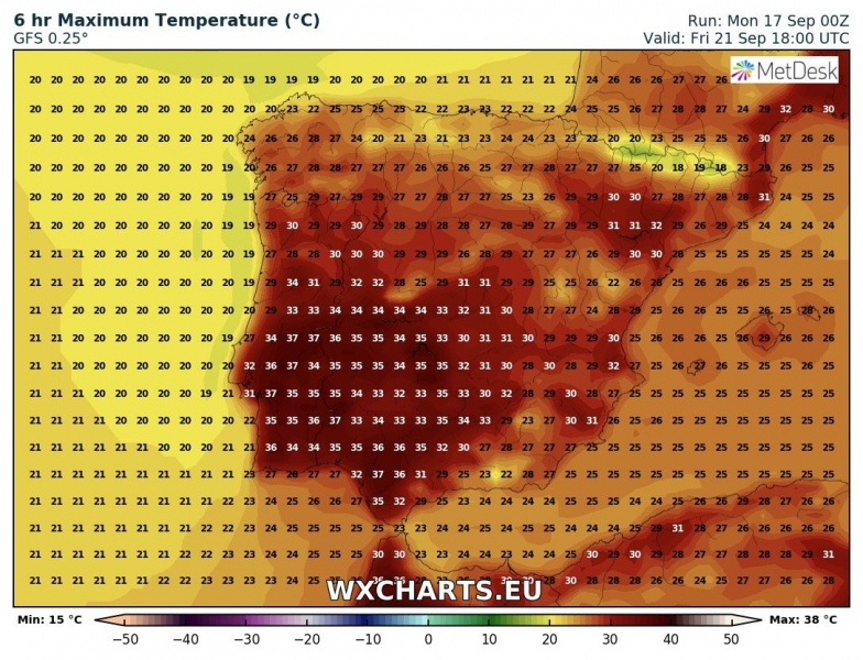 previsioni meteo penisola iberica massime 21 settembre