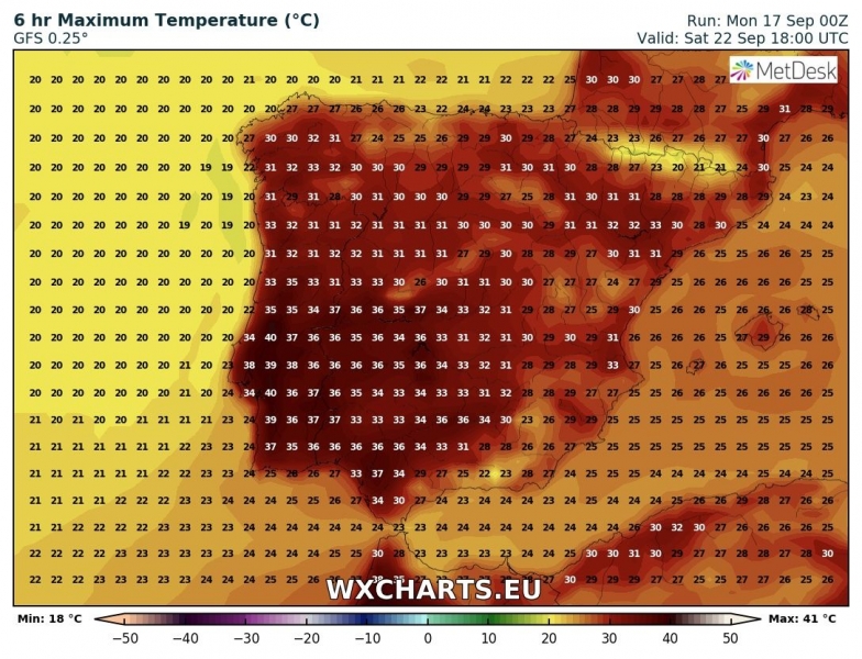 previsioni meteo penisola iberica massime 22 settembre