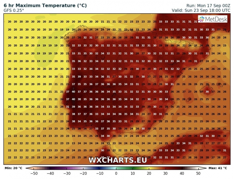 previsioni meteo penisola iberica massime 23 settembre