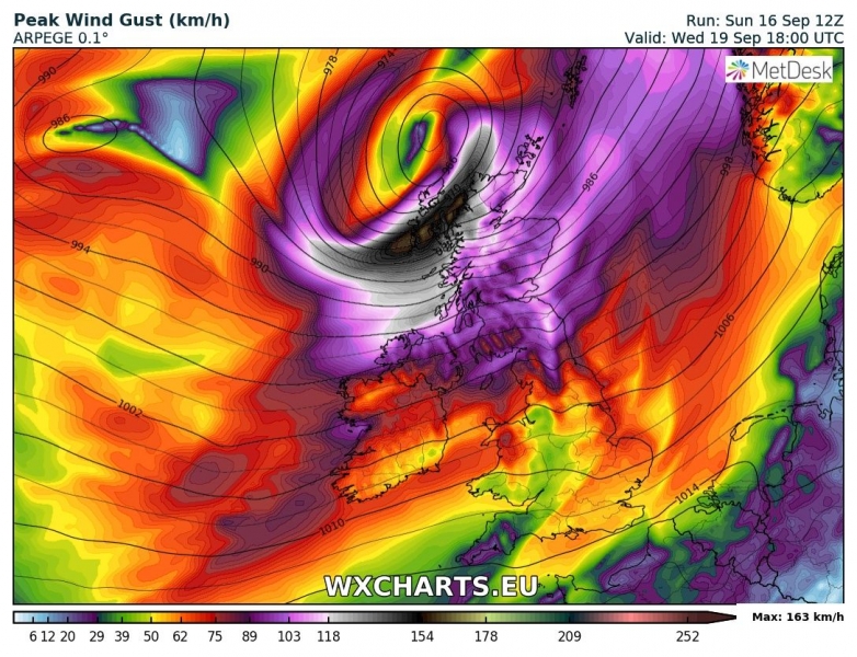 previsioni meteo regno unito irlanda venti massimi 19 settembre
