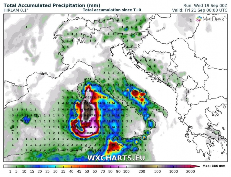 previsioni meteo uragano mediterraneo precipitazioni totali 21 settembre