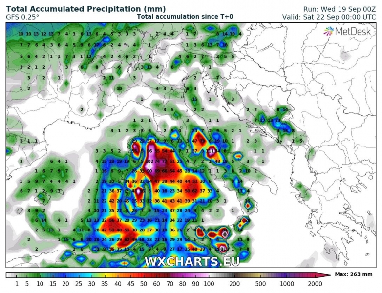 previsioni meteo uragano mediterraneo precipitazioni totali 22 settembre