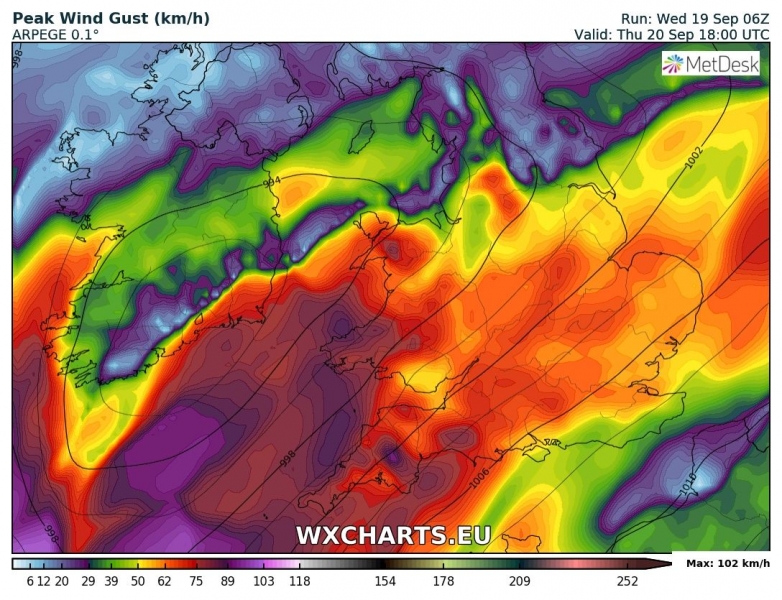 tempesta di vento regno unito irlanda 20 settembre venti massimi 2