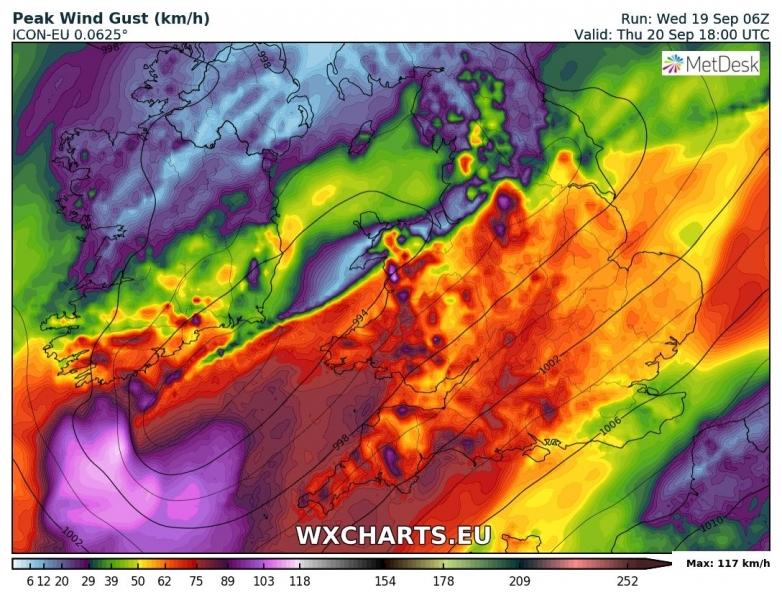 tempesta di vento regno unito irlanda 20 settembre venti massimi
