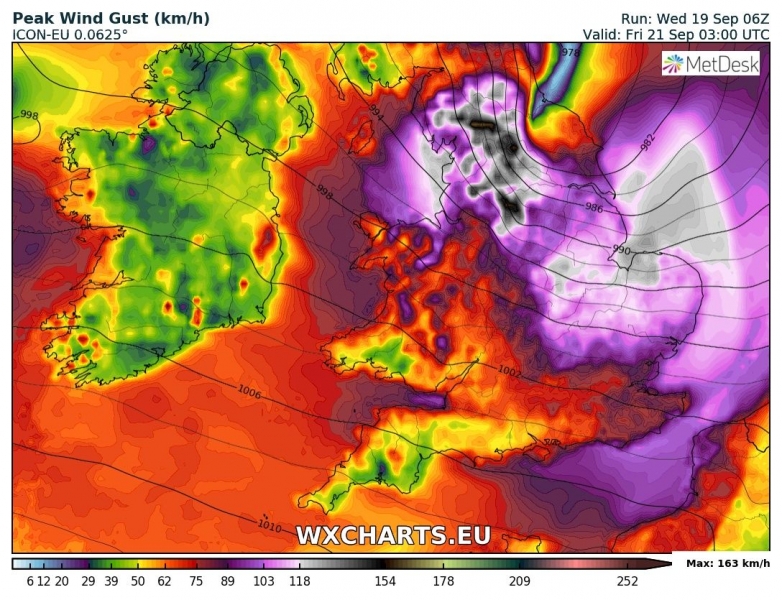 tempesta di vento regno unito irlanda 21 settembre venti massimi 2