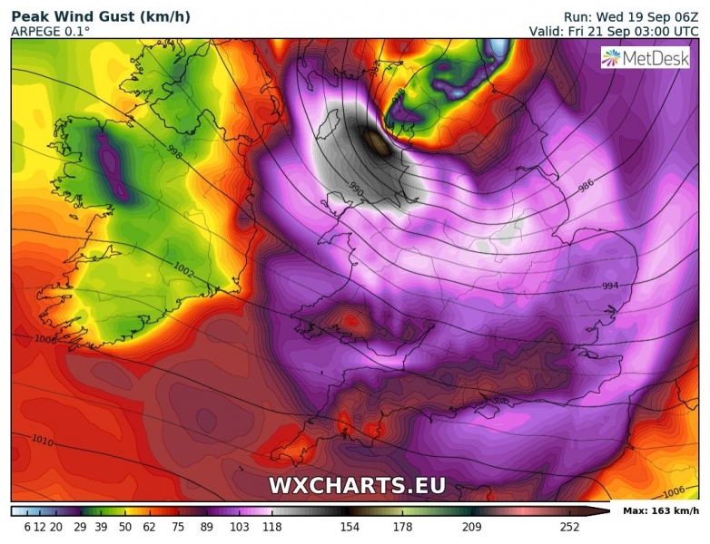 tempesta di vento regno unito irlanda 21 settembre venti massimi 3