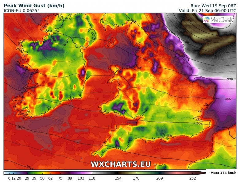 tempesta di vento regno unito irlanda 21 settembre venti massimi