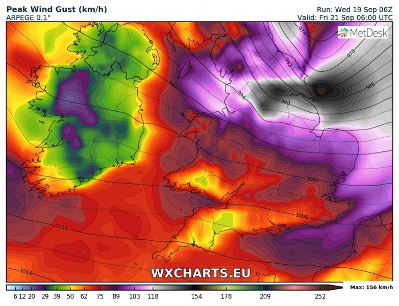 tempesta di vento regno unito irlanda 21 settembre venti massimi