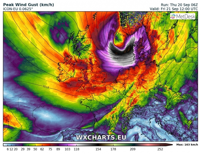 tempesta di vento regno unito irlanda 21 settembre venti massimi