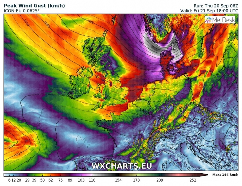 tempesta di vento regno unito irlanda 21 settembre venti massimi