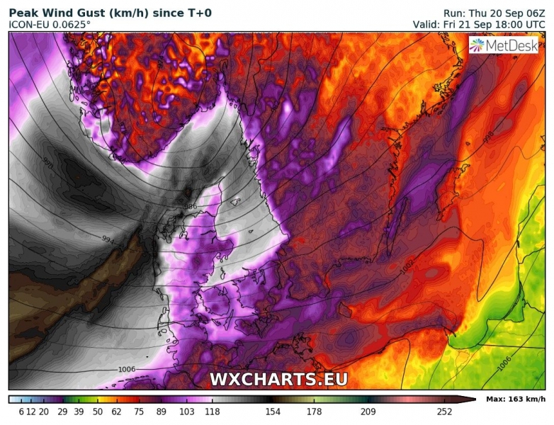 tempesta di vento scandinavia 21 settembre venti massimi