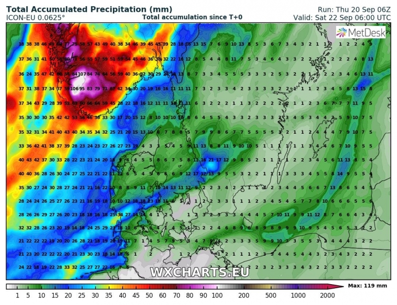 tempesta di vento scandinavia 22 settembre precipitazioni