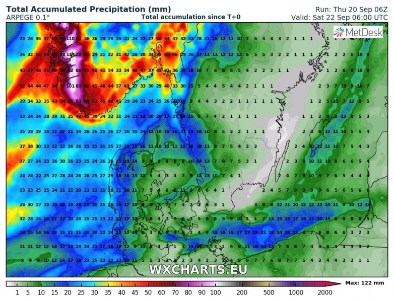 tempesta di vento scandinavia 22 settembre precipitazioni