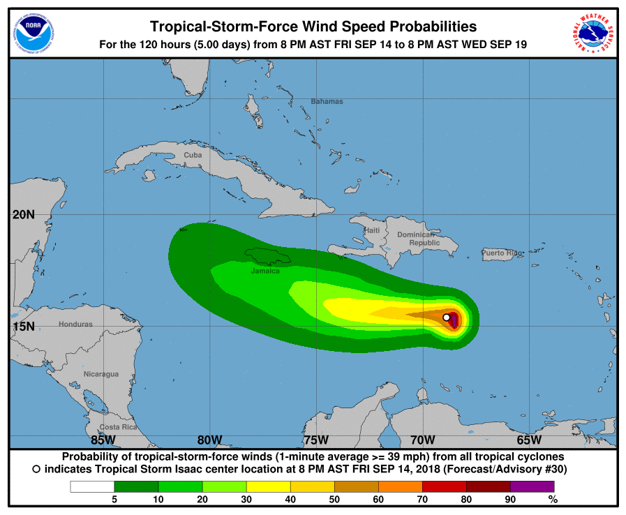 tempesta tropicale isaac velocità venti