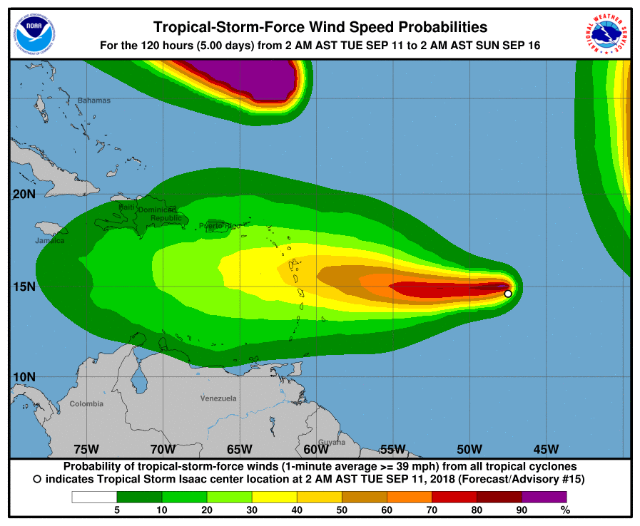 tempesta tropicale isaac velocità venti