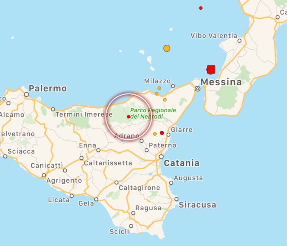 terremoto San Teodoro Messina Sicilia