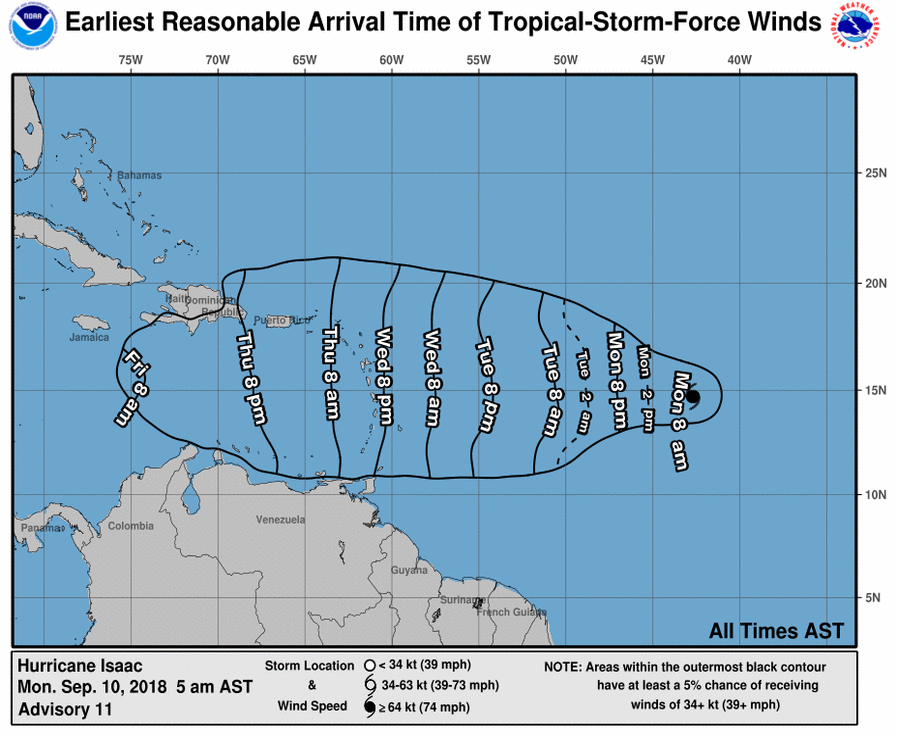 uragano isaac tempi arrivo