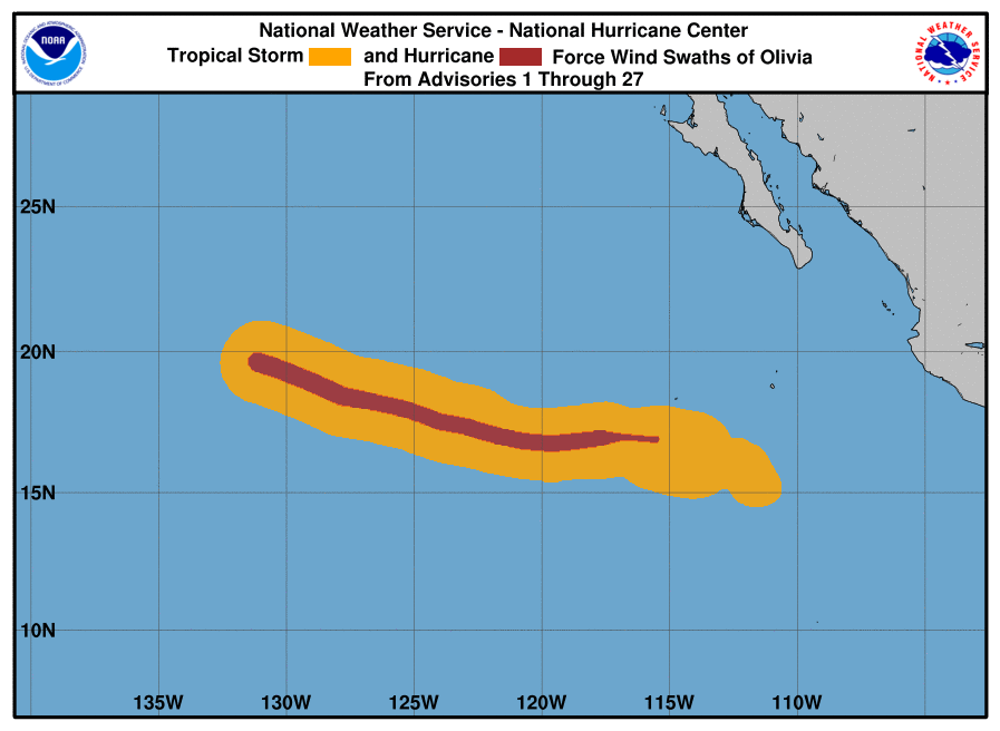 uragano olivia hawaii storia venti
