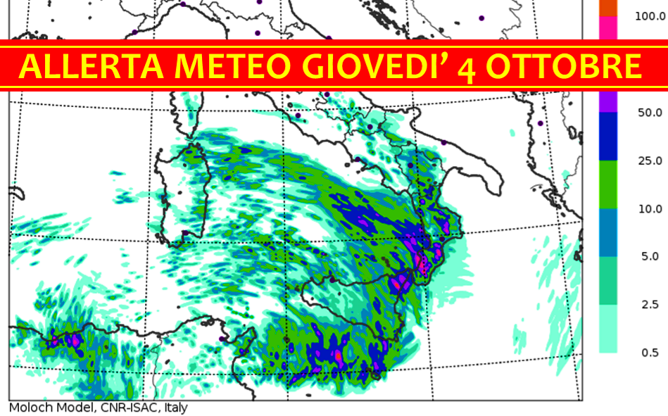 allerta meteo sud italia giovedì 4 ottobre 2018