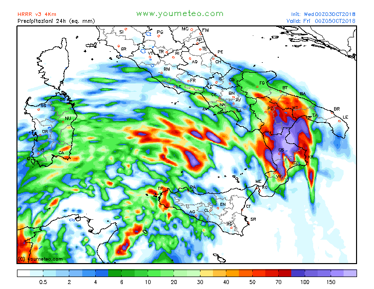 allerta meteo sud italia precipitazioni 5 ottobre