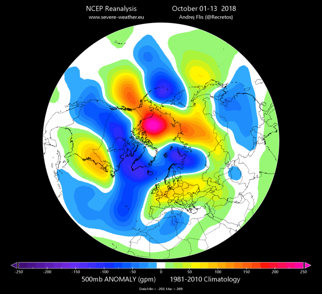 anomalia termica ottobre emisfero settentrionale