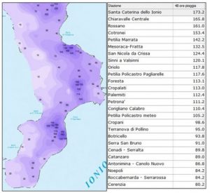 piogge maltempo calabria dati