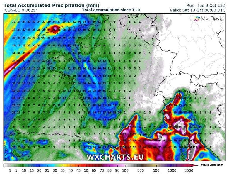 maltempo precipitazioni totali francia italia 13 ottobre
