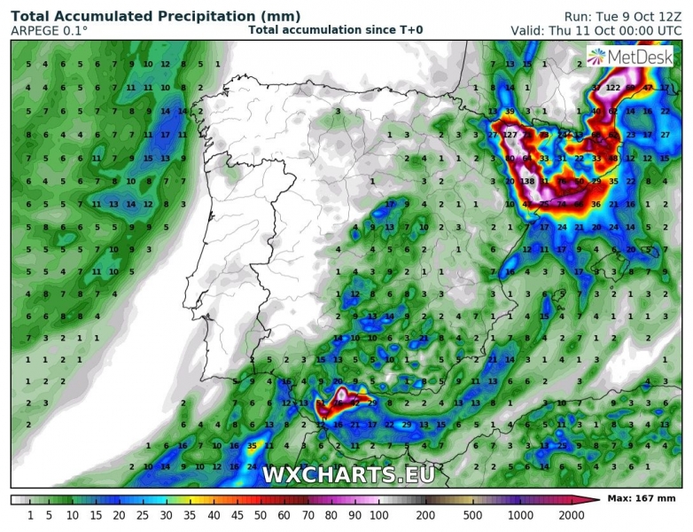 maltempo precipitazioni totali spagna francia 11 ottobre