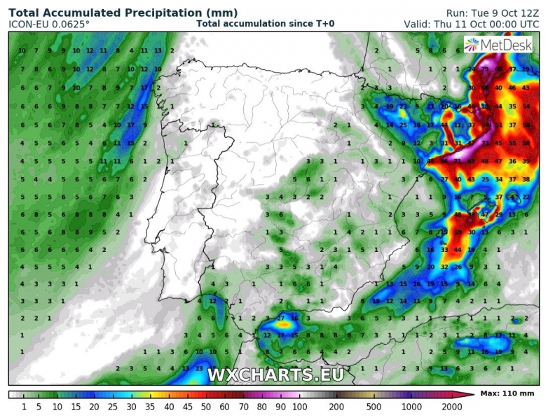 maltempo precipitazioni totali spagna francia 11 ottobre 3