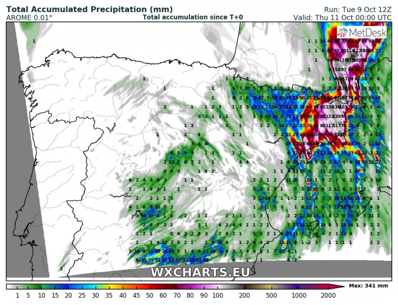 maltempo precipitazioni totali spagna francia 11 ottobre