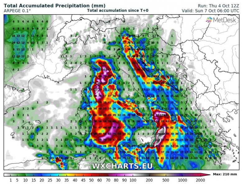 medicane tirreno 7 ottobre precipitazioni totali