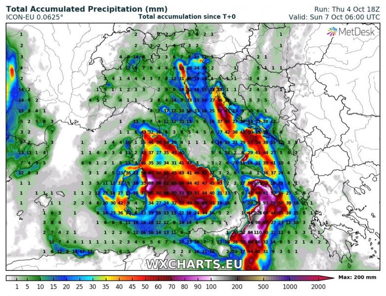medicane tirreno 7 ottobre precipitazioni totali