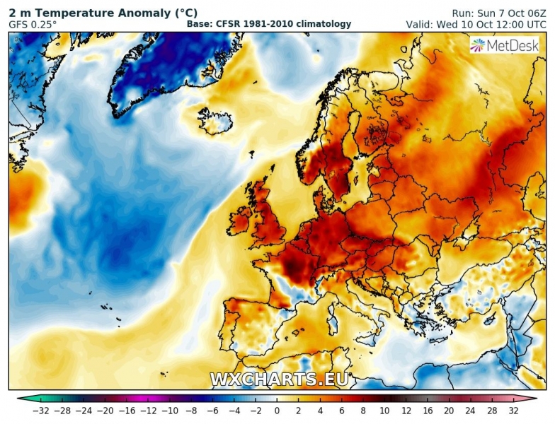previsioni meteo caldo europa 10 ottobre anomalia termica